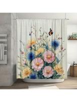 Watercolor Vibrant Wildflowers Shower Curtain , Durable Polyester, Easy Clean, for Bathroom/Bathtub/Window Decor W90xH180cm gray