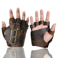 Plaušuotos pirštinės be pirštų Dirbtinio kailio pirštinės Steampunk PU odinės pirštinės Viduramžių ruda/juoda