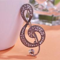 Žavinga didelė retro muzikos nata Senoviniai papuošalai Antisidabrinė krištolinė sagė Antikvarinė Fleur De Lis Broche Coroa Lady Pin Palaidinė CC auksas