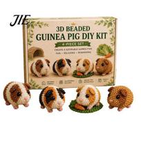 Cute Beaded Animal Decor 3D DIY Kit, Frog Alpaca Guinea Pig Craft Set, Easy Bead Project Figurine Crafting Kit for Beginners Adults Stress Relief Home C beige
