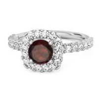Garnet Round Cushion Halo Ring -  925 Sterling Silver 10.5 balta