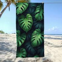 Tropical Palm Leaf Print Beach Towel Quick Dry Absorbent Lightweight Sandproof Towel for Summer Beach Camping Travel 130x60cm black