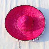 Natūralūs šiaudai Meksikietiški šiaudiniai skrybėlės Platus kraštas Karnavalo Sombrero Vasaros Meksikietiška vakarėlio skrybėlė Helovinas Pink 53cm