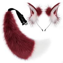 Šuns ausys ir uodega rinkinys pliušinisŠuns kostiumas Galvos juosta su dirbtiniais plaukais Cosplayeriams, Nuotraukoms Wine Red White gray