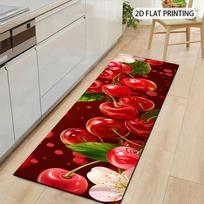 1Pcs Vibrant Cherry And Floral Non-Slip Washable Area Rug Runner for Entryway, Living Room, Bedroom & Patio 60X90cm red