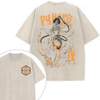 Anime BLEACH Shihouin Yoruichi Graphic T Shirt Men Women Clothing Casual Cotton Tshirt Vintage Washed T-shirt Harajuku Male Tops XL beige