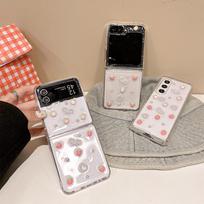 Strawberry Heart Transparent Epoxy Phone Case for Samsung Z Flip 7/8 Samsung ZFlip7 white