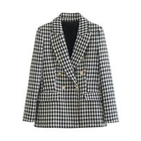 Moterims Mada Dvigubo Krūtinės Vilklės Dėmės Švarkas Paltas Vintage Ilgomis Rankovėmis Atverčiamos Kišenės Moteriški Viršutiniai Drabužiai Chic Švarkai XXS black