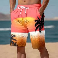 Summer Hawaiian 3D Printed Palm Trees Beach Shorts For Men Coconut Trees Graphic Swimming Trunks Women Fashion Board Shorts Pant XXS red