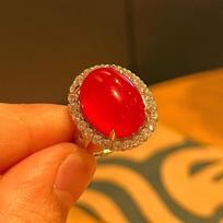 Jade Red Lighting Natural Chalcedony Ring Agate Ring, Real Shot red