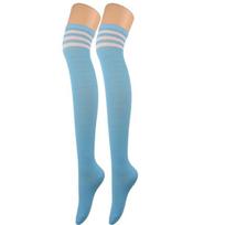 Moteriškos Cosplay kojinės Raudonos Baltos juostelės Lolita Ilgos kojinės Virš kelio Šlaunį siekiančios kojinės Moteriškos Kompresinės kojinės One Size dangaus mėlyna spalva