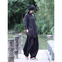 2026 Spring/Summer Retro Frog Button Cotton Linen Mid-Length Zen Tea Pants M tamsiai mėlyna spalva