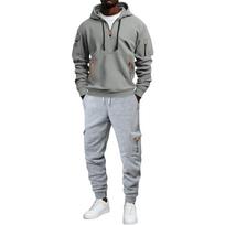 Men's Loose Fit Casual Tracksuit Hoodie and Multi-Pocket Cargo Pants 2 Piece Set L šviesiai pilka spalva