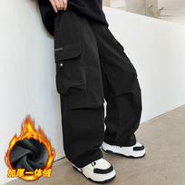 Boys Winter Fleece Lined Cargo Pants With Drawstring Cuff 170cm juoda