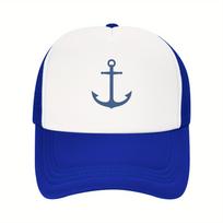 Nautical Anchor Trucker Hat Polyester Mesh Adjustable Unisex Casual Sports Cap One Size white