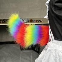 Realistiška plaukuota elektrinė plaukuota uodega, judama uodega, reguliuojama katės uodega, Cosplay uodega, Vaikų vakarėlis įvairiaspalvis