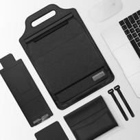 Laptop Sleeve With Stand MacBook Air 13 Pro 14 Inch Portable Protective Case In Faux Leather Or Plush Multiple Colors 15-15.6 inch black