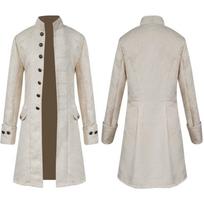 Middle Ages Prince Punk Steampunk Jacket Long Sleeve retro men's uniform prom Costumes Coat Steampunk Retro Halloween cosplay 3XL balta