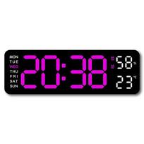 USB maitinamas didelis skaitmeninis sieninis laikrodis, 9 colių temperatūra, drėgmė savaitė, automatinis pritemdymas stalinis laikrodis Elektroninis LED žadintuvas 12/24 val. violetinė