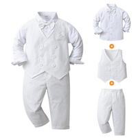 Britiško džentelmeno krikšto apranga: Berniukų ilgomis rankovėmis trijų dalių komplektas pavasariui ir rudeniui Age 4-5 (0.25kg) Size 130 balta