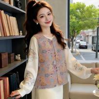 Women's Chinese Chic Jacquard Vest with Frog Button - Retro Cap Sleeve, Stand Collar Spring Top (2026) XL [90-105 jin] beige