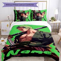 3pcs Custom Name Zoro the Pirate King Bedding Set Duvet Cover Closure Includes 1 Duvet Cover & 2 Pillowcases for All Seasons Bedroom Decor 140cmx200cm