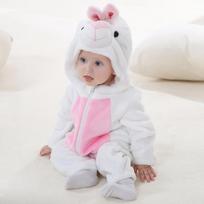 Baby Flannel Hooded Animal Onesie Warm One Piece Romper for Autumn Winter Newborn Sleepwear 70 white