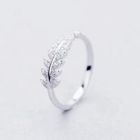 Light Luxury Inlaid Zircon Branches Leaf Opening Rings For Women Men Exquisite Geometric Leaves Index Finger Ring Party Jewelry gray