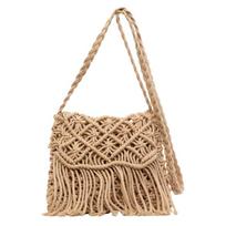 Bohemiška pinta rankinė su kutais moterims 2025 m. Naujo stiliaus Nišinė tuščiavidurė viena peties rankinė Literatūrinė crossbody rankinė (20cm<Max Length<30cm) chaki