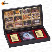 24K Gold Plated Religious Frame Photo Frame with Charan Paduka Return Gifts for Home Puja Office (12 Jyotirling) beige
