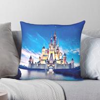 Princess Castel Square Pillowcase Polyester Linen Velvet Printed Zip Decor Pillow Case Room Cushion Cover 45x45 45X45CM blue