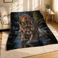 Cougar Stream Crossing Coral Fleece Blanket Wildlife Nature Decor 75cm*90cm gray