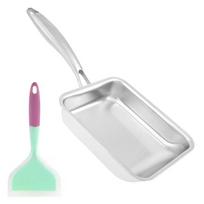 Stainless Steel Tamagoyaki Pan Non-stick Japanese Omelette Pan Rectangle Egg Frying Pan with Silicone Turner white