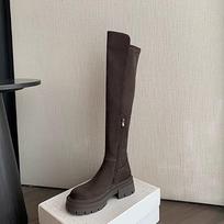Moteriški plokštumų batai Platforminiai Klostuoti Chelsea Virš kelių Batai Žieminiai Suede Batai Gotikiniai Aukšti Botas 35 kava