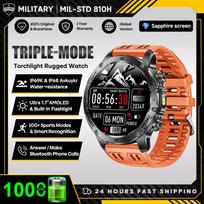 2025 New Military T-Rex 3 Ultra 1000mAh Battery Smart Watch 5ATM Waterproof Flashlight Heart Rate Sports tracker Smartwatch Men Durable Quality oranžinė