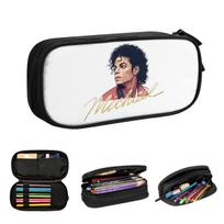 Michael Jackson Fan Tribute Design Pencil Cases for Student School Pen Box Pencil Bag Large Capacity Pencil Pouch 21x10.5x5cm white
