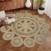 Apvalus džiuto pynimo kilimas svetainei: Kėdės arba kavos staliuko kilimėlis rudeniui ir žiemai Diameter 120 cm