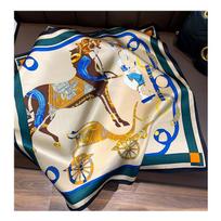 NEW Top Europe Carriage Printed 100% Silk Women Neck Tie Scarf Spring Summer Ladies Handkerchiefs Bags Ribbon Hair Scarfs 53CMX53CM gray