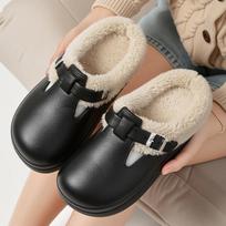 Women Winter Warm Plush Clogs EVA Waterproof Non Slip Thick Sole Indoor Outdoor House Slippers 40-41 gray