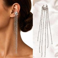 Tassel Ear Cuff  Non Piercing Gold Color Long Chain Earrings for Women, Stainless Steel Clip On Ear Wrap Nickel-free black