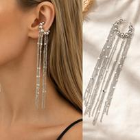 Tassel Ear Cuff  Non Piercing Gold Color Long Chain Earrings for Women, Stainless Steel Clip On Ear Wrap Nickel-free brown