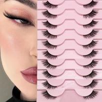 10 Pairs Half-Lash False Eyelashes, Natural Fox-Eye Style, Soft Lightweight Short Lashes for Beginners & Everyday Makeup 10-black-at801 gray