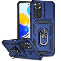 Šarvuotas dėklas Xiaomi Redmi Note 11 11S 4G, su slankiu objektyvo apsauginiu dangteliu, telefono dėklas Redmi Note11 Note 11E Pro, su žiediniu laikikliu Redmi Note 11E Pro mėlyna