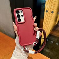 Samsung S25ultra Large Wave Mobile Phone Case Integrated Lanyard Hole S24Plus Full Inclusive Protective Case Galaxy S24 Plus red