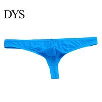 Low-waist Men Thong Sexy Low-rise U-Convex Solid Color Briefs Elastic Waistband U-shaped Pouch Slim Fit Ice Silk Underwear Daily Wear Breathable M mėlyna