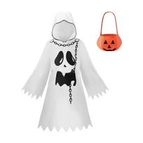 Baisus vaiduokliškas kostiumas vaikams berniukams mergaitėms Juokingo rašto pončo apsiaustas su moliūgo krepšeliu Cosplay Helovino kostiumas 140 white