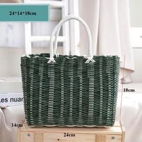 PE Handmade Wicker Shopping Basket Multicolors Picnic Storage Basket ryškiai rožinė/geltona