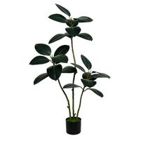 Artificial Rubber Tree Realistic Faux Ficus Elastica Plant with Pot Lifelike Leaves for Indoor Outdoor Decor 130cm / 51.2in black