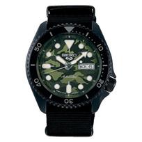 Seiko Watch Five Sports SKX Street Style SBSA173 Green (Camouflage Pattern) Dial, Black Case, Black (Nylon) Band gray