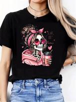 s Portrait Skeleton Graphic Print Tshirt Funny Short SleeveClothing Top Harajuku Vintage Casual Shirt Women Aesthetic Tee 4XL pink